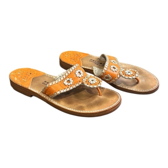 Palm Beach Leather Flat Slide Sandals Orange Silver Size 7 - Picture 10 of 11